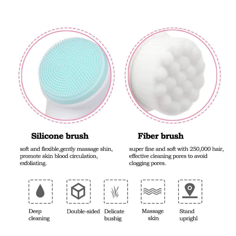 Brosse de nettoyage du visage Double Silicone 3D, Massage manuel, brosse pour le visage, exfoliant à poils souples, brosse de lavage du visage Double face