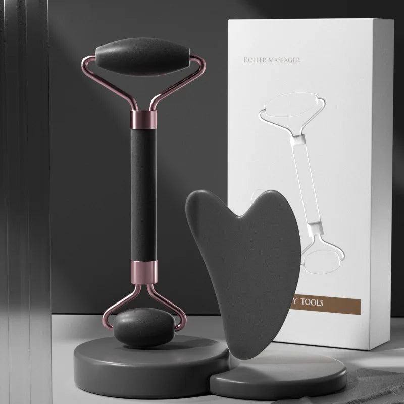 Rouleau de Massage pour le visage, planche Guasha, grattoir en résine, dissolvant de rides, rouleau de Massage pour le Lifting du visage, outils de soins de la peau mince, 2 pièces
